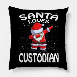 Santa Loves Custodian Christmas Pillow