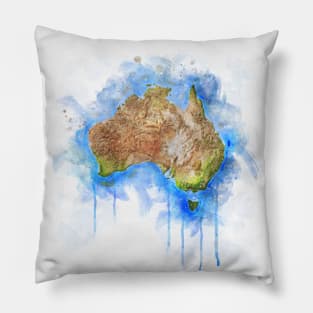 Flowing Watercolor Illustration of Australia Map Pillow