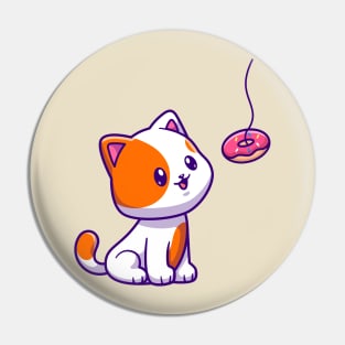 Cute Cat Eating Donut Cartoon Pin