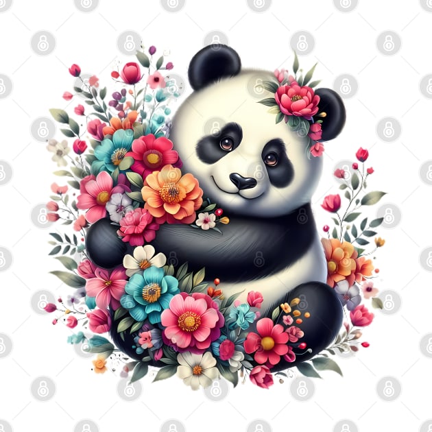 A panda decorated with beautiful colorful flowers. by CreativeSparkzz