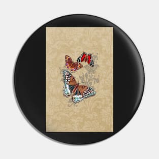 Butterflies on Brown Floral Pin