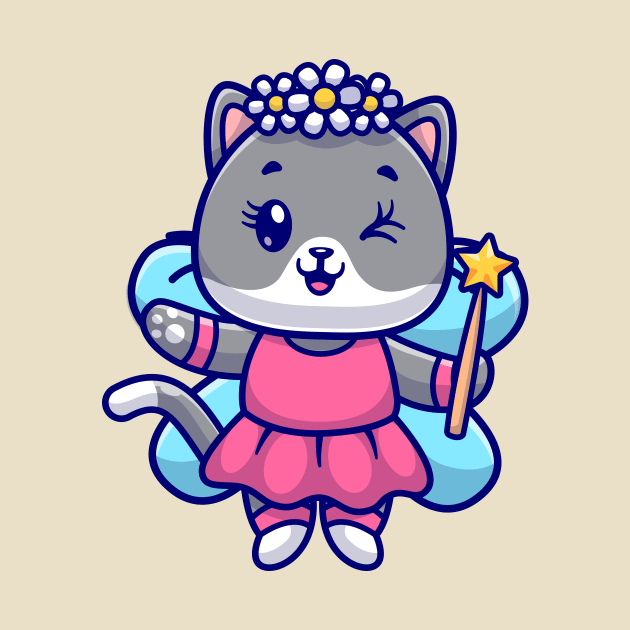 Cute Cat Fairy Holding Magic Wand Cartoon by Catalyst Labs