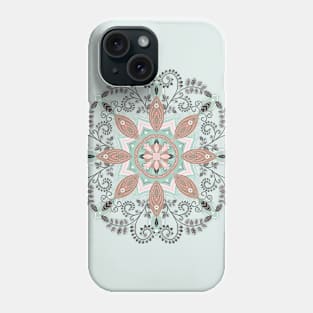 Mint and pink floral mandala Phone Case