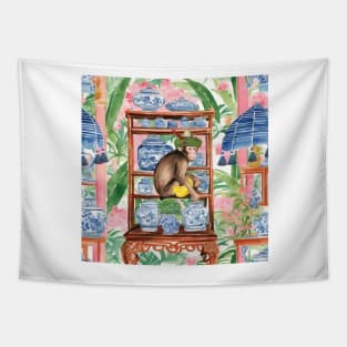 Monkey on the shelf with chinoiserie jars Tapestry