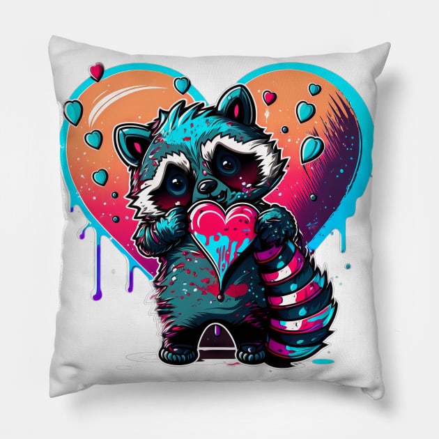 In Love Racoon design #1 Pillow by Farbrausch Art