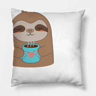 Cute Coffee Sloth T-Shirt Pillow