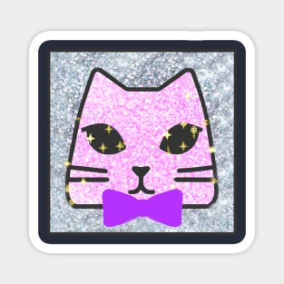 Sassy Pink Cute Cat With Bow Tie Magnet