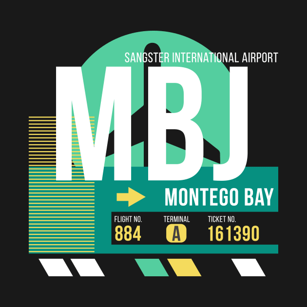 Montego Bay (MBJ) Airport // Retro Sunset Baggage Tag by Now Boarding