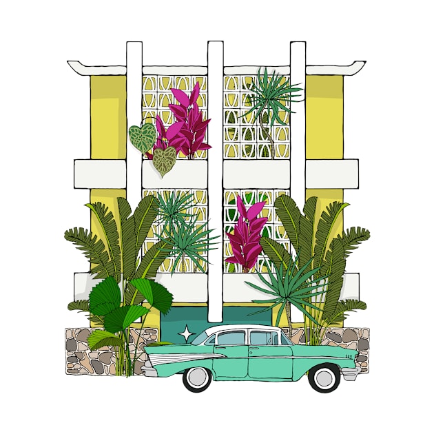 Mellow Yellow Breeze Block Apartments with Plants by jenblove