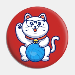 Cute Cat Playing Ball Cartoon (2) Pin