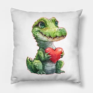 Valentine Crocodile Holding Heart Pillow