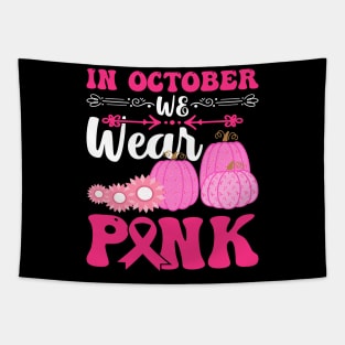 In October We Wear Pink cute Pumpkin Breast Cancer Halloween Tapestry