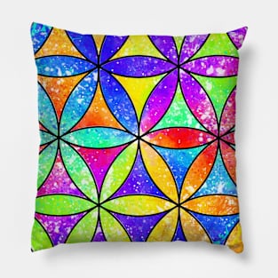 Rainbow Geometric Circle Flower Mandala - Color Shift Pillow