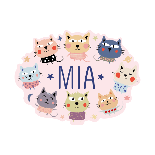 Mia name with cartoon cats by WildMeART