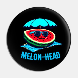 Melon-Head Funny A smiling slice of watermelon on a beach towel with sunglasses Pin