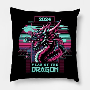 Vaporwave Year of the Dragon Pillow