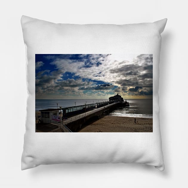 Bournemouth Pier And Beach Dorset England Pillow by AndyEvansPhotos