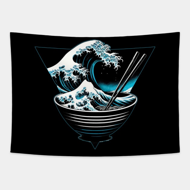 Great Wave Kanagawa in Ramen Bowl Tapestry by TomFrontierArt