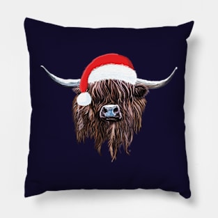 Scottish Highland Cow Christmas Santa Hat Pillow