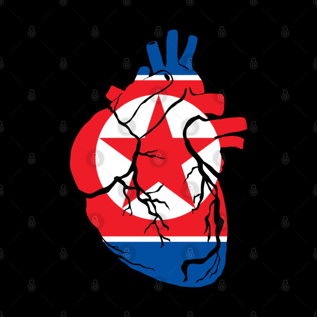 North Korea Flag, Anatomical Heart Design by Bun Art Store