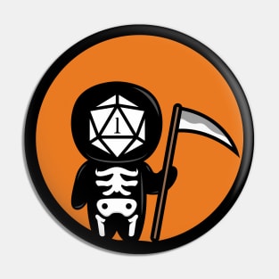 Dark Humor Polyhedral D20 Dice Halloween Grim Reaper Pin