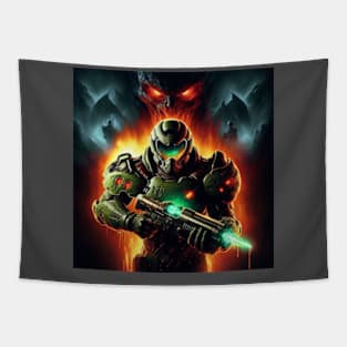 Doom guy with Green Gun Tapestry