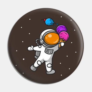 Cute Astronaut Holding Ice Cream Cone Cartoon Pin