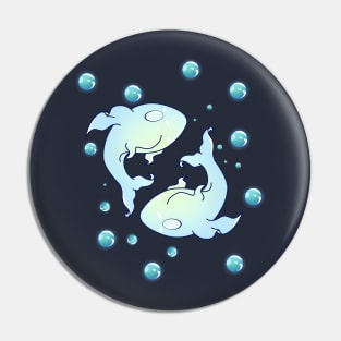 Two Kawaii Light Blue Fish with Bubbles Pin