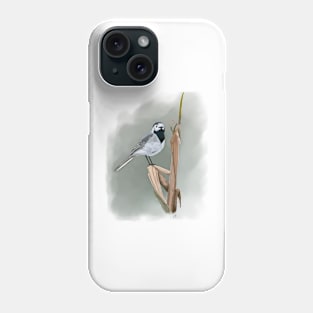 Pied Wagtail Soft Pastel Drawing on Grey Phone Case