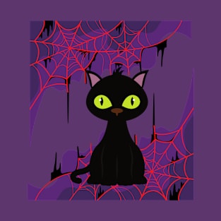 Halloween Black Cat and Web T-Shirt