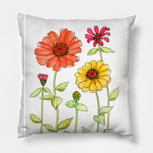 Bright Red, Orange and Yellow Zinnias Pillow