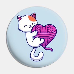 Cute Cat Playing Yarn Ball Cartoon Pin