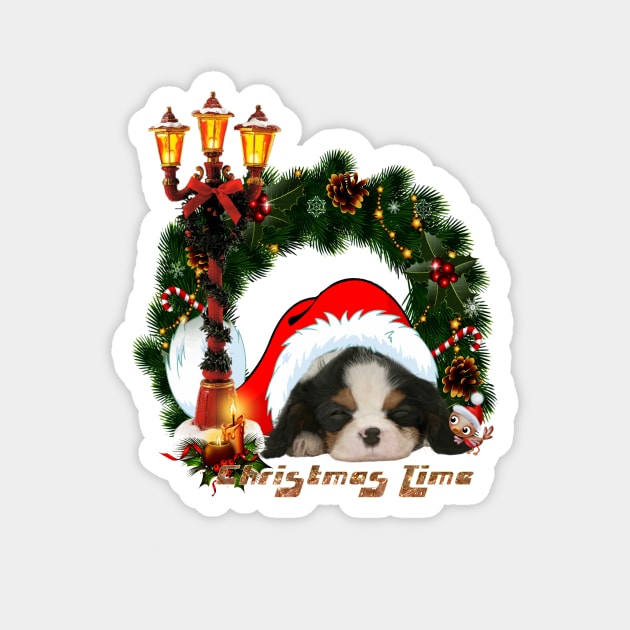 Christmas time cute puppy with bird Magnet by Nicky2342