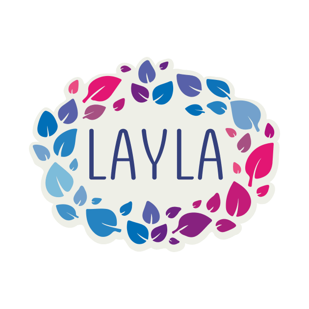 Layla name with colorful leaves by WildMeART