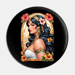 Cleopatra Queen of Egypt retro vintage floral design Pin