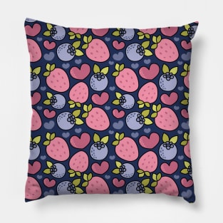 Cute Blueberry and Strawberry Heart Pattern Pillow