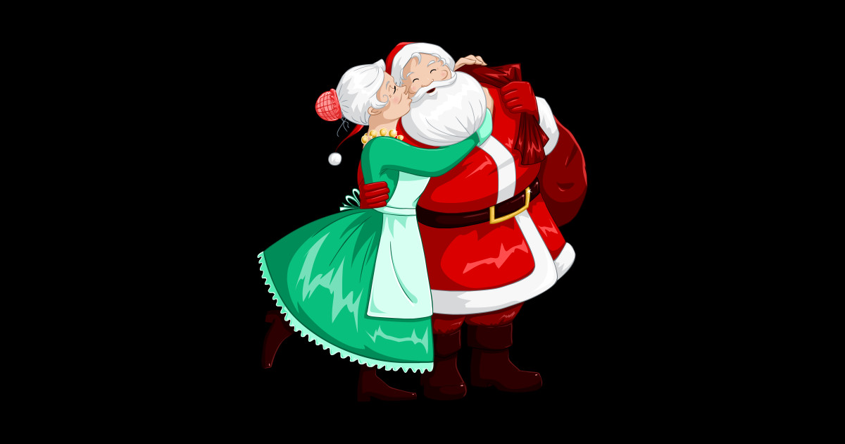 Mrs Claus Kisses Santa On Cheek And Hugs Santa Claus Sticker Teepublic 