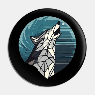 Geometric wolf howling to the moon Pin