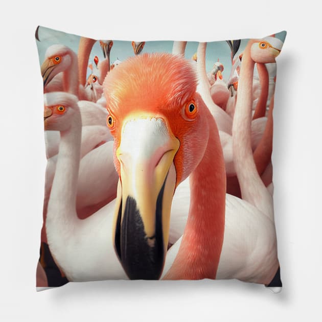 Bird Flamingo Wild Nature Funny Happy Humor Photo Selfie Pillow by Cubebox