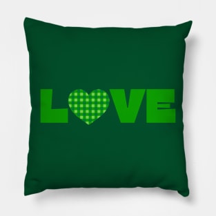 Love, Green typography with a green plaid heart Pillow