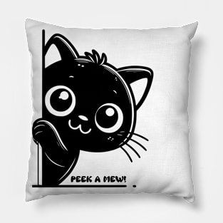 Black Cat Peek A Mew Pillow