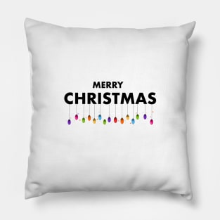 Merry Christmas text with hanging colorful light bulbs Pillow