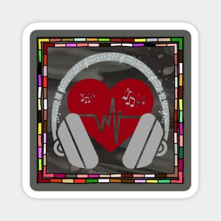 Love & Music – Red Heart, Headphones, and Musical Notes Design Magnet