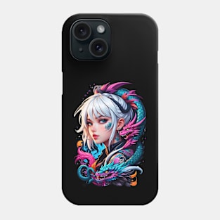 Anime girl with dragon pets Japanese art retro Phone Case