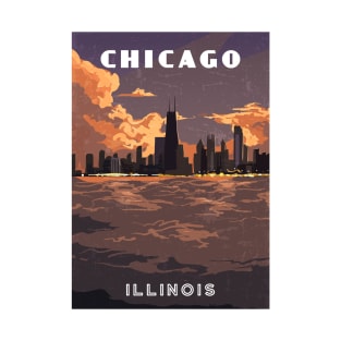 Chicago, Illinois, USA. Sunset.Retro travel poster T-Shirt