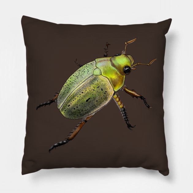 Iridescent green and gold beetle Pillow by ElementalEmbers