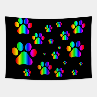 Rainbow Pawprint Pattern Tapestry