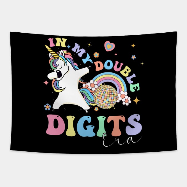 In My Double Digits Era Unicorn Birthday 10th Birthday Girl Tapestry by Cortes1