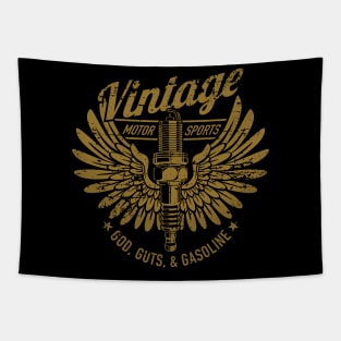 Vintage Motorsports God, Guts and Gasoline Spark Plug Design Tapestry