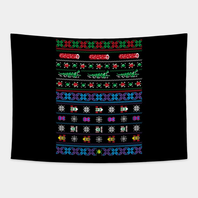 Frogger Ugly Christmas Sweater Tapestry by RetroReview